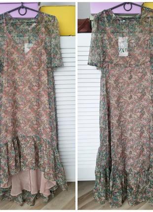 Летние шифоновое платье оверсайз zara с воланом в цветочный принт платье из тюля10 фото