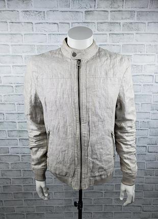 Мужская куртка бомбер  из льна, воротник  - стойка zara man (р. l)
