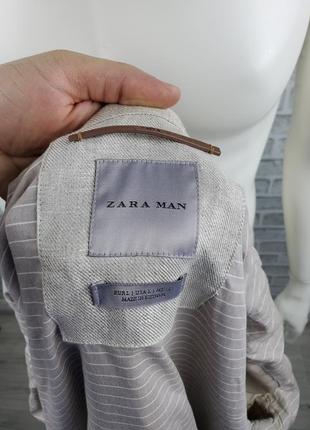 Мужская куртка бомбер  из льна, воротник  - стойка zara man (р. l)6 фото