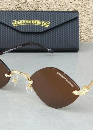 Chrome hearts очки унисекс солнцезащитные узкие стильные ромбовидные коричневые