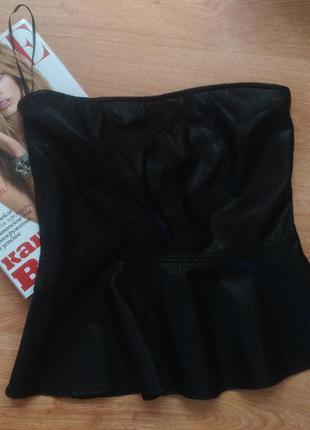 Топ чорний, топ з шкірзаму, розмір м