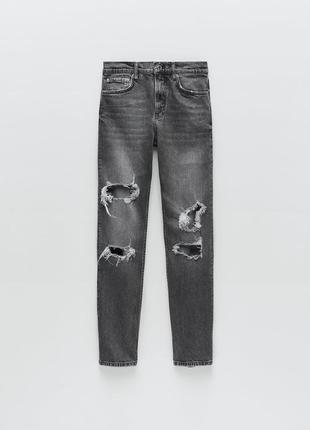 Жіночі прямі рвані джинси zara straight-fit-jeans zw premium – full length