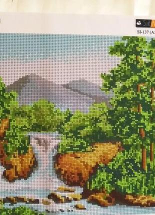 Комплект: схема для вышивки бисером"водопад" и рамка для вышивки.2 фото