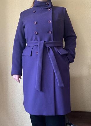 Пальто фиолетовое с поясом💜4 фото