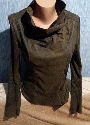 Стильна стрейчева куртка-косуха(піджак)бренду zara хакі2 фото