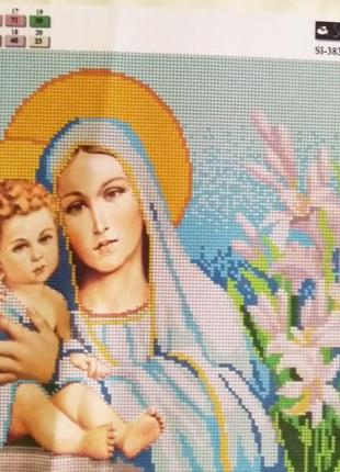 Комплект: схема для вышивки бисером "мария в лилиях" и рамка для вышивки.2 фото
