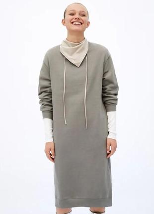 Zara оригинал! платье бочка длинное туника трехнитка оверсайз размер s m
