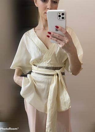 100% шёлк. светлая блуза в стиле кимоно