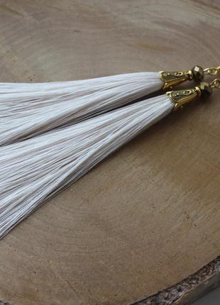 Сережки сережки кисті пензлика кремові нитки довгі модні бохо3 фото