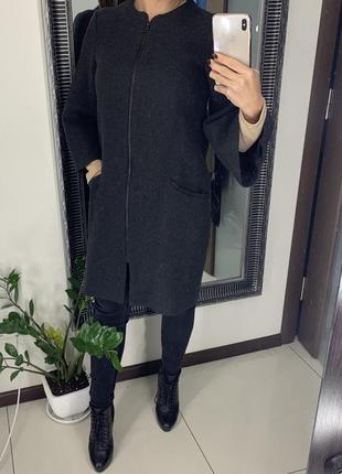 🧥прямое свободное пальто zara рукав 3/4 шерсть/шерстяное тёмно серое пальто с молнией🧥