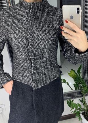 🧥шикарное шерстяное серое пальто zara/прямое тёплое серо-чёрное пальто🧥