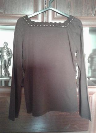 Кофта блуза трикотажная натуральная коричневая квадратный вырез nadia nardi италия4 фото