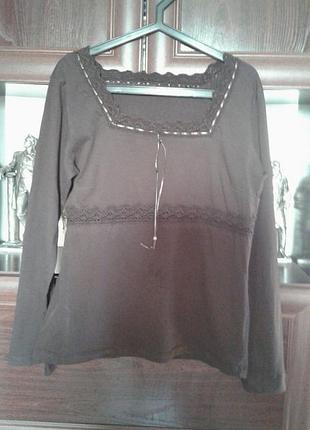 Кофта блуза трикотажная натуральная коричневая квадратный вырез nadia nardi италия