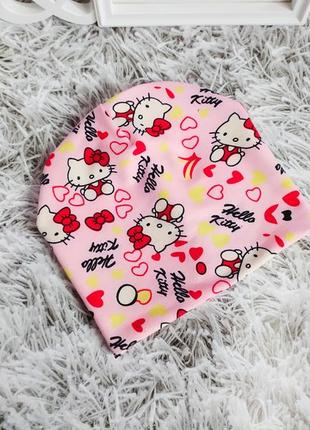 Шапка для девочки весеннее двойная хелоу коти розовая 6-12 мес.