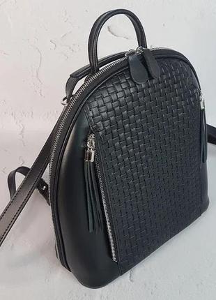 Рюкзак-сумка женская натуральная кожа черная матовая с венето10 фото
