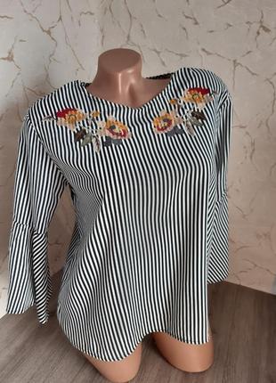 Блузка , блуза полосатая с вышивкой размер 46
