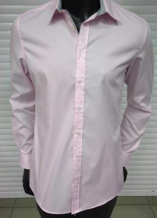 Рубашка мужская, розовая, хлопковая, приталенная, классическая, размер 402 фото
