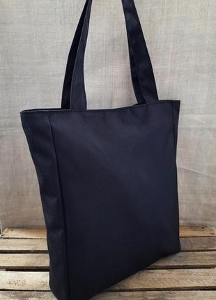 Шоппер торба сумка екосумка тканинна на блискавці щільна чорна1 фото