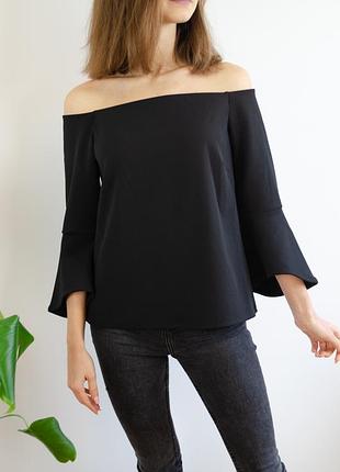 H&m новая черная блуза на открытые плечи с рукавом и рюшами, оборками, блузка