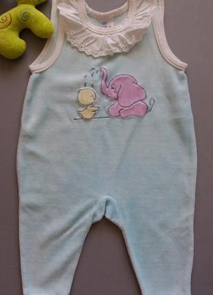 Велюрові повзунки з жабо baby club. зростання 62-68