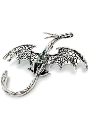 🐲🔥 велика гарна брошка кулон "срібний дракон" дракончик з емаллю і кристалами