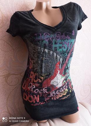 Стильная рокерская футболка, туника в рокерском стиле в рок стиле, с гитарой!