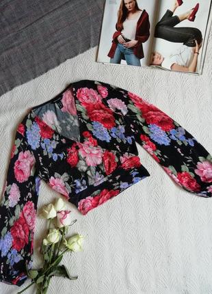 Трендовая блуза в цветочный принт блуза на запах блуза с пышным рукавом2 фото