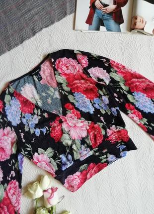 Трендовая блуза в цветочный принт блуза на запах блуза с пышным рукавом3 фото