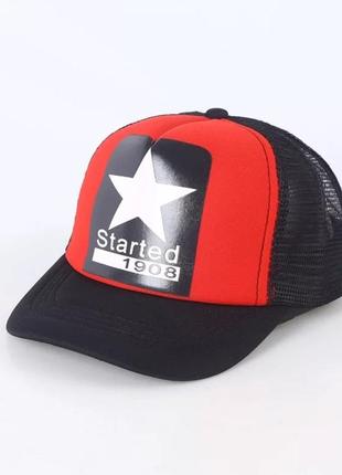 Детская кепка тракер звезда (star) с сеточкой, унисекс красный