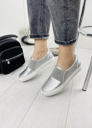 Сліпони жіночі seaster срібло (весна-осінь еко-шкіра)