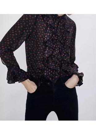 Трендова блуза zara в принт квітів 🌺 рюші волани вінтажний стиль3 фото