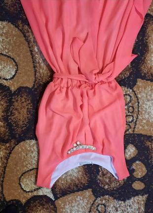 Летнее платье-сарафан в пол шифоновое, цвет коралловый, размер м 446 фото
