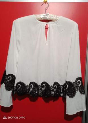 Біла блуза zara з гіпюровими вставками1 фото