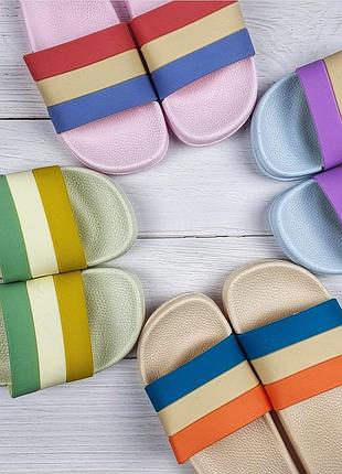 Стильные яркие летние шлепанцы шлепки розовые голубые зеленые бежевые