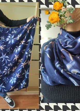 Синий снуд шарф в цветочный принт синие и розовые цветы1 фото