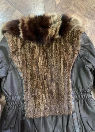 Кожаная куртка с мехом норки и воротником из песца8 фото