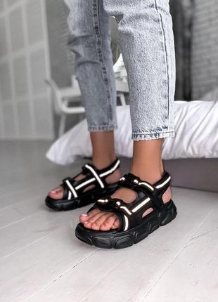 Stilli slippers black рефлективные босоножки/сандали чёрные на платформе светящиеся2 фото