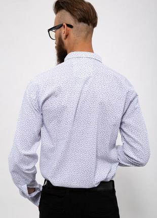 Базовая стильная мужская рубашка из хлопка белого цвета с принтом3 фото