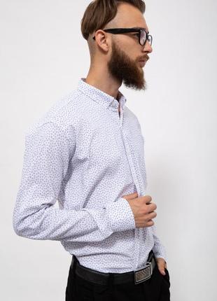 Базовая стильная мужская рубашка из хлопка белого цвета с принтом2 фото