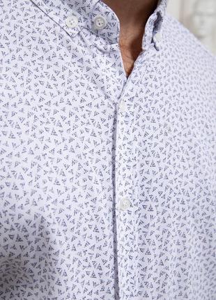 Базовая стильная мужская рубашка из хлопка белого цвета с принтом4 фото
