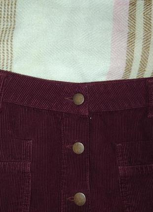Вельветовая  юбка трапеция/ бордовая юбка/ марсала/ с пуговицами спереди3 фото