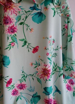 Бирюзовая блуза в цветы, с коротким рукавом, батал, от capsule, р. 24/6xl5 фото