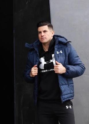 Мужская куртка under armour,куртка с капюшоном темно синяя.3 фото