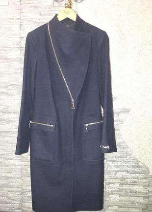Дорогое шерстяное пальто  как новое темно синего цвета. размер 44(s)-46(m)3 фото