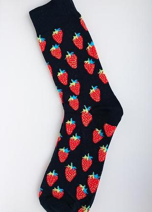 🍓чорні чоловічі шкарпетки з полуничками, дуже прикольні шкарпетки з полуничкою🍓🔞2 фото