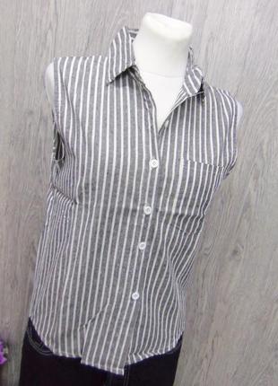Блуза рубашка безрукавка в полоску лен