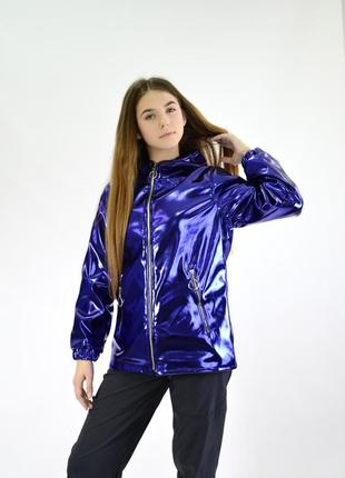 Курточка на дівчинку еко-шкіра фліс . синій