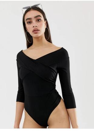 Боди с открытыми плечами и запахом спереди asos