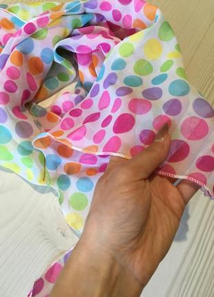 Яркий шифоновый газовый шарф летний в горошек радужный для стиляг3 фото