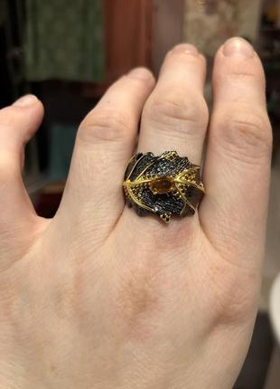 Серебряное кольцо 925 проба с натуральным дымчатым кварцем.9 фото